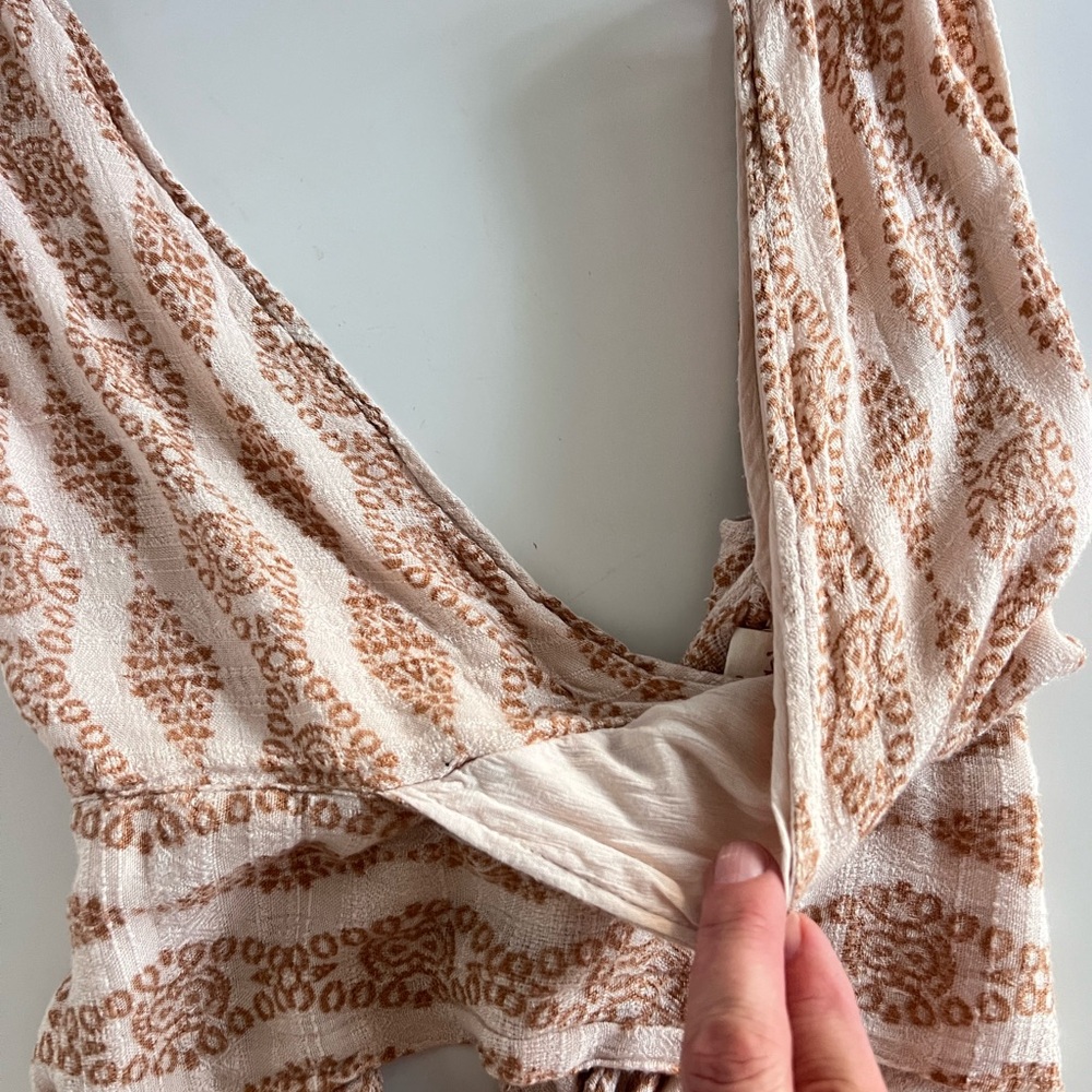 Mora Girls Boho Crop Top Wrap-Style Chest Cream & Honey Brown Print Size M - Picture 11 of 16